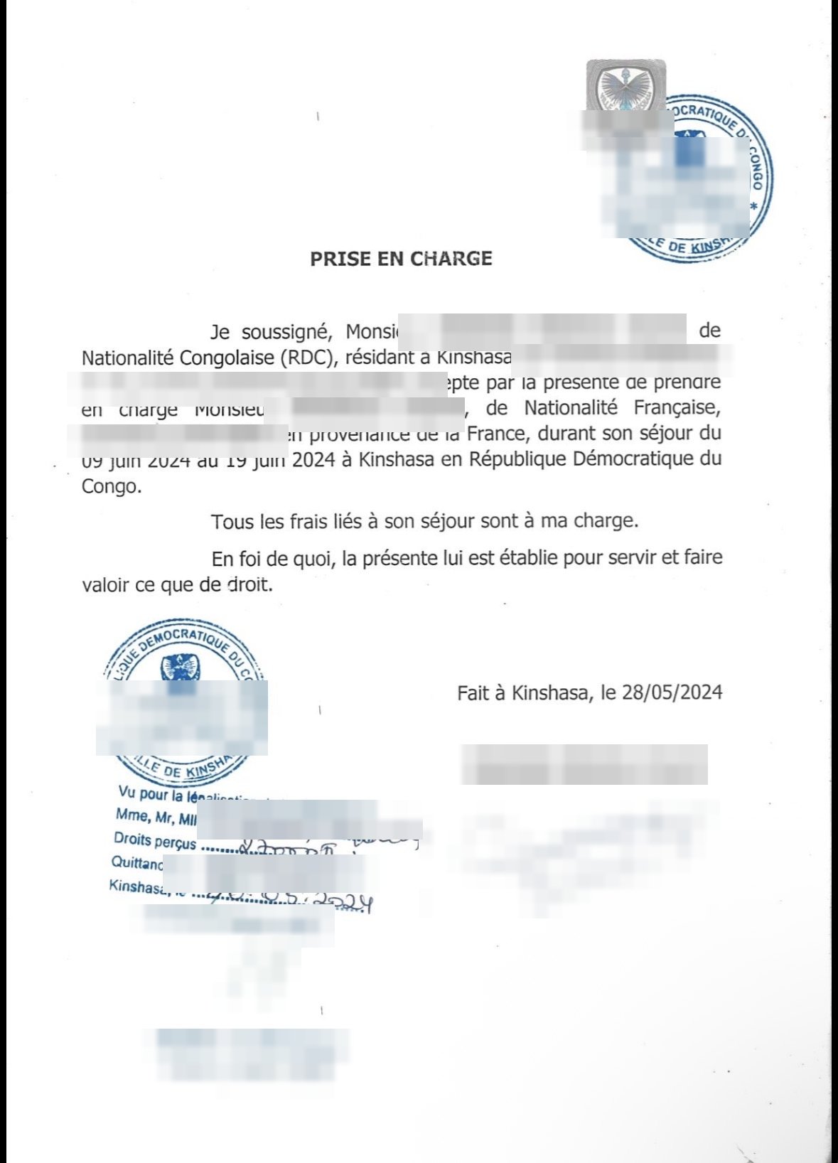 Exemple réel de prise en charge légalisée (données personnelles masquées)